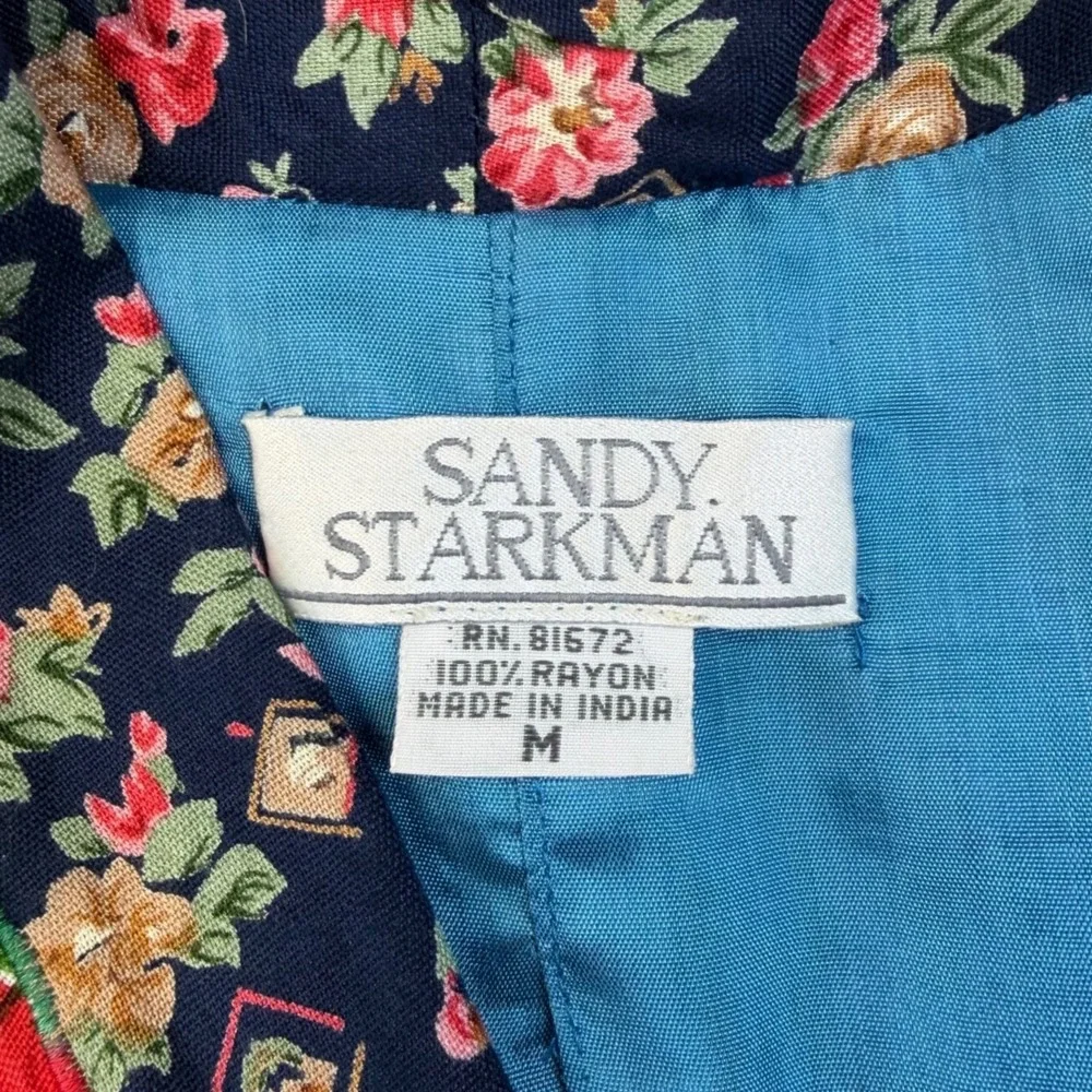 Sandy Starkman Art Jacket M Quilted Patchwork Hearts Floral Rayon Boho VTG - Picture 4 of 16